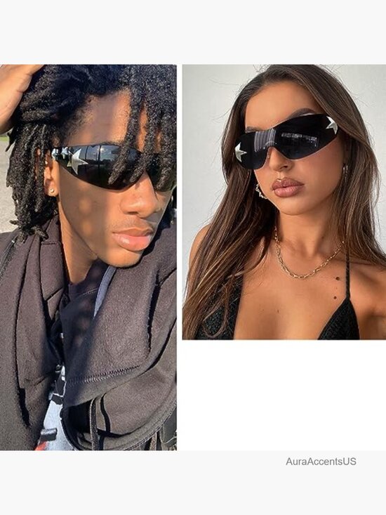 Rimless Y2K Star Wrap Sunglasses Shield Shades Unisex main image 7